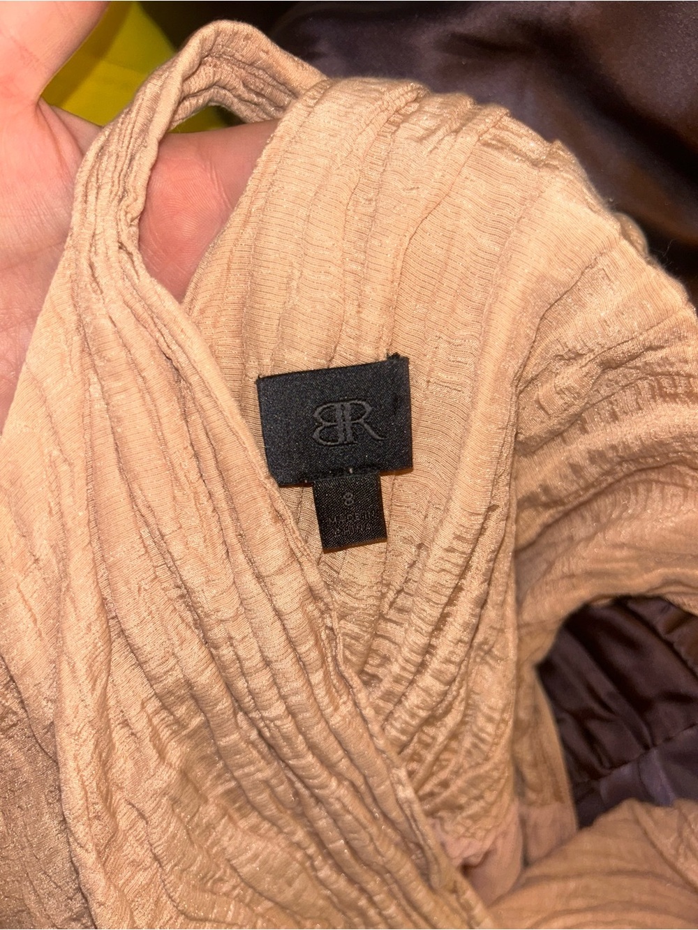 Sleeveless Dusty Tan Peach Deep V-Neck Textured Silk and Cotton Mini Dress - Picture 2 of 4